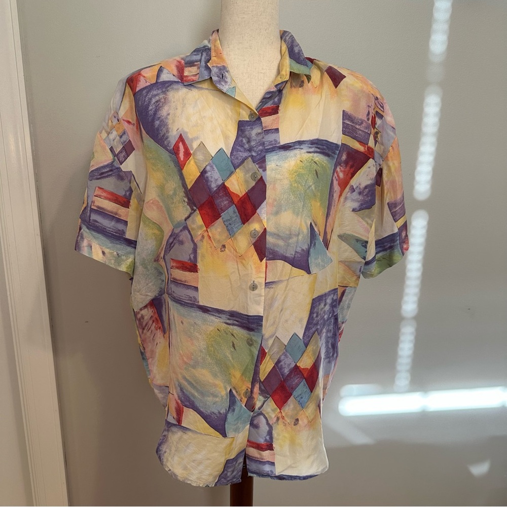 The Limited 100% Silk Abstract Boxy Button Down Shirt